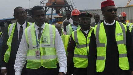 (L-r): Ibrahim Abdulsalam, managing director, NAMA and Osita Chidoka, minister of Aviation, during the minister's inspection of MMIA, Lagos recently.